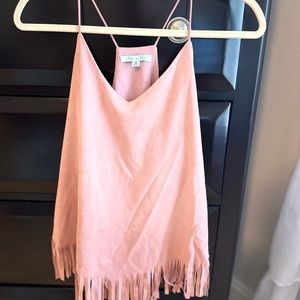 Pink suede fringe tank